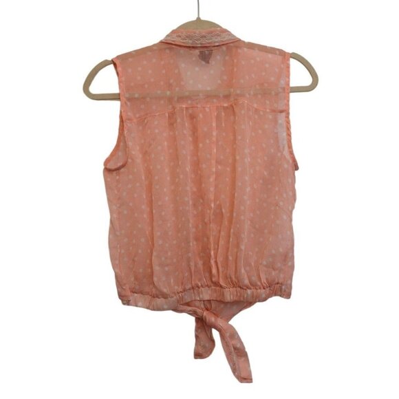 Living Doll Polka Dot Peach Shear Sleeveless Top Size Medium - Picture 3 of 4